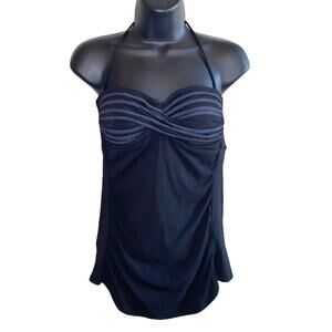 Robin Piccone Black Ruched Tankini Swim Top Medium Halter Swimwear